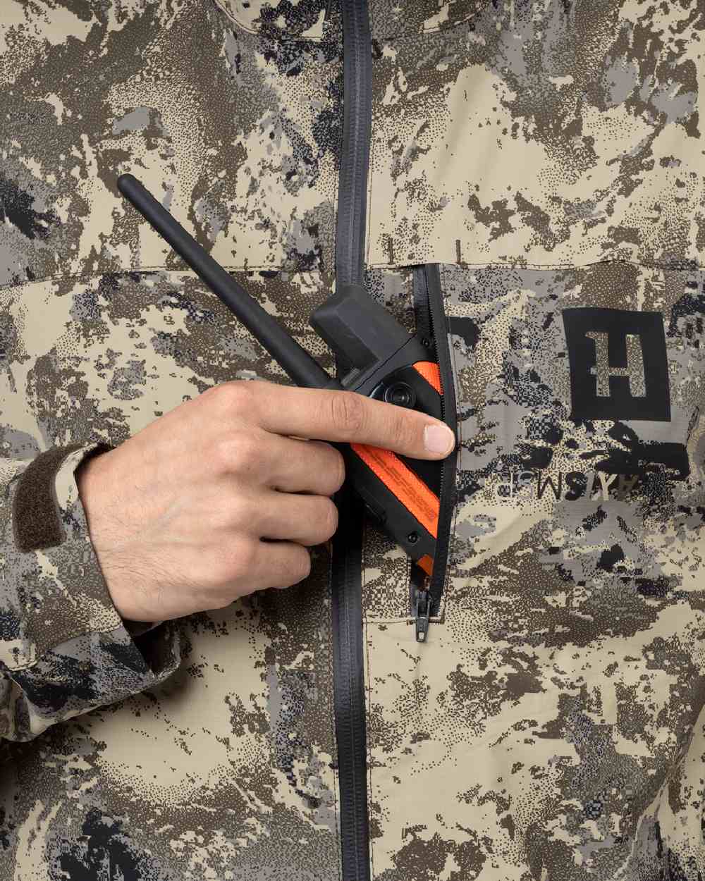 AXIS Mountain Coloured Harkila Mountain Hunter Expedition HWS Packable Jacket on white background 