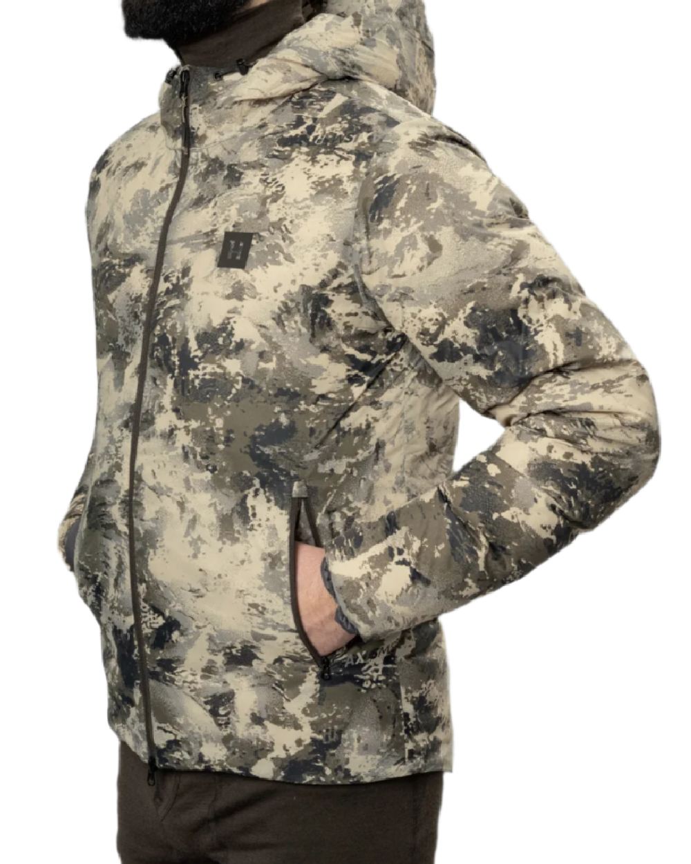 AXIS Mountain Coloured Harkila Mountain Hunter Expedition Packable Down Jacket on white background 