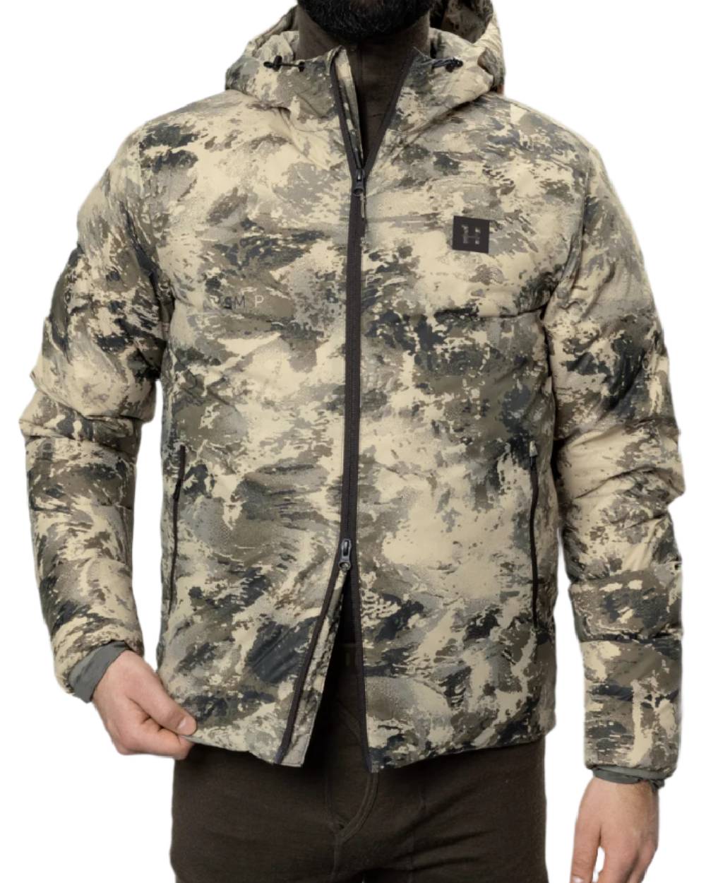 AXIS Mountain Coloured Harkila Mountain Hunter Expedition Packable Down Jacket on white background 