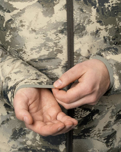 AXIS Mountain Coloured Harkila Mountain Hunter Expedition Packable Down Jacket on white background 