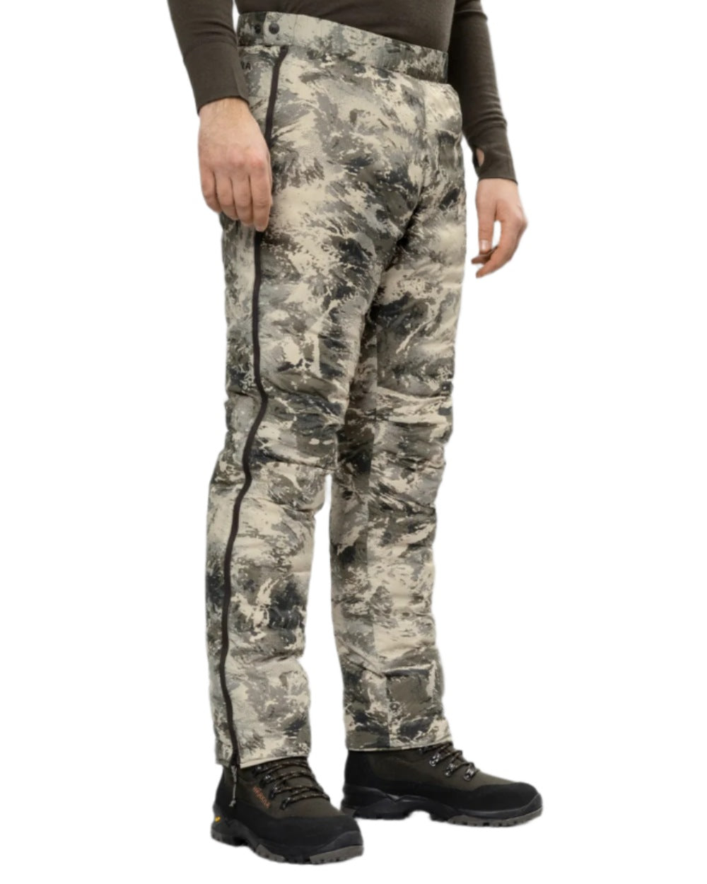 AXIS Mountain Coloured Harkila Mountain Hunter Expedition Packable Down Trousers on white background 