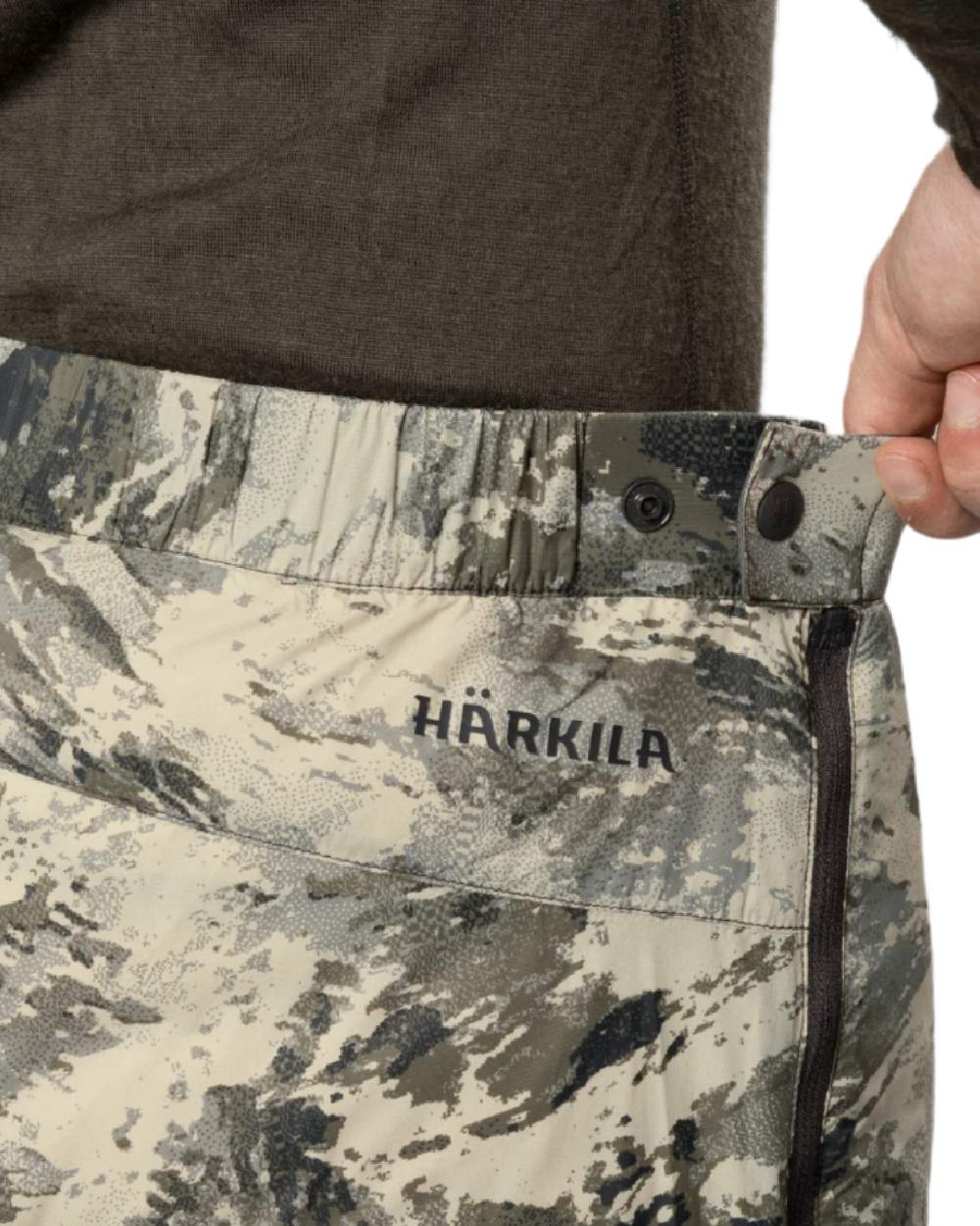 AXIS Mountain Coloured Harkila Mountain Hunter Expedition Packable Down Trousers on white background 