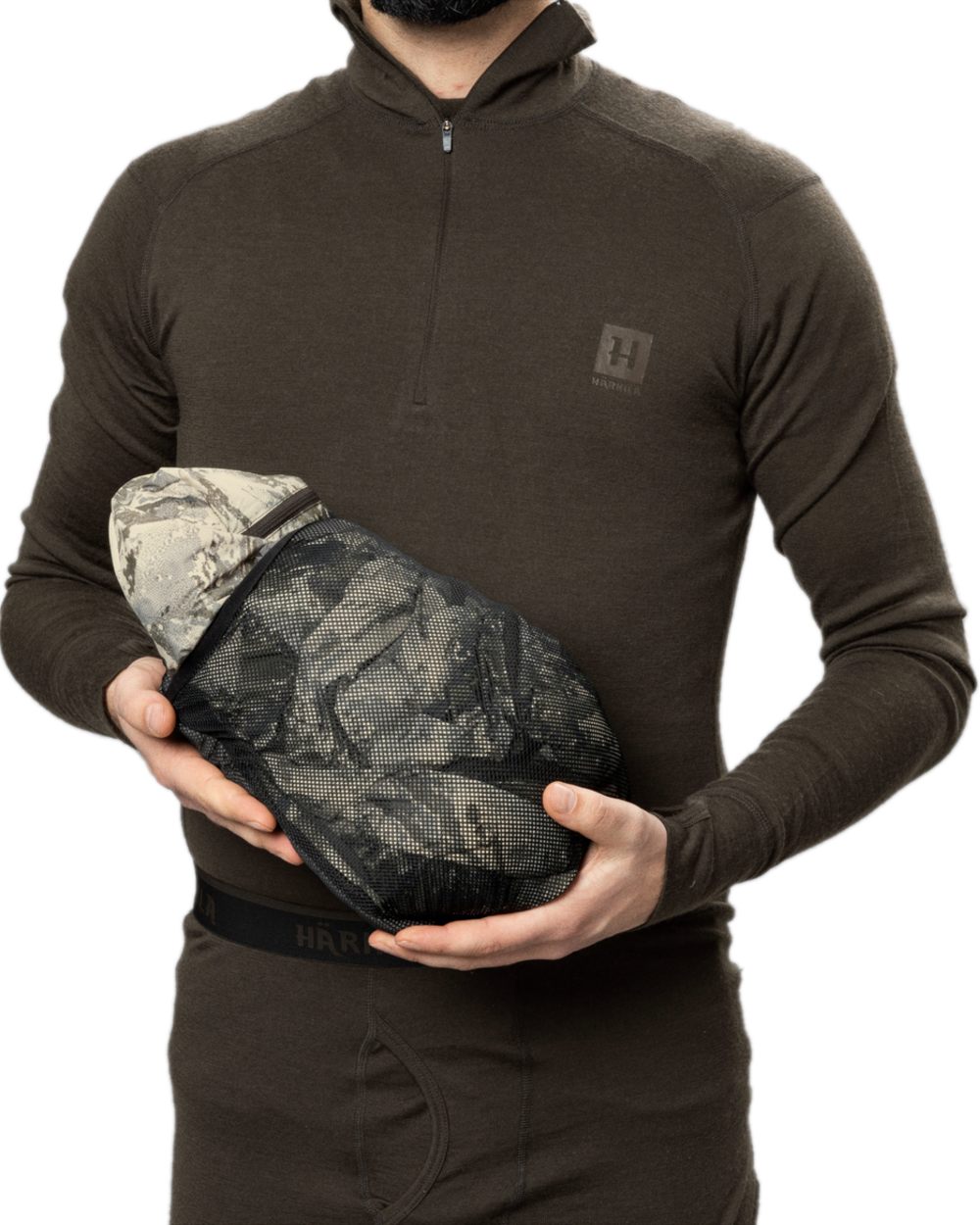 AXIS Mountain Coloured Harkila Mountain Hunter Expedition Packable Down Trousers on white background 