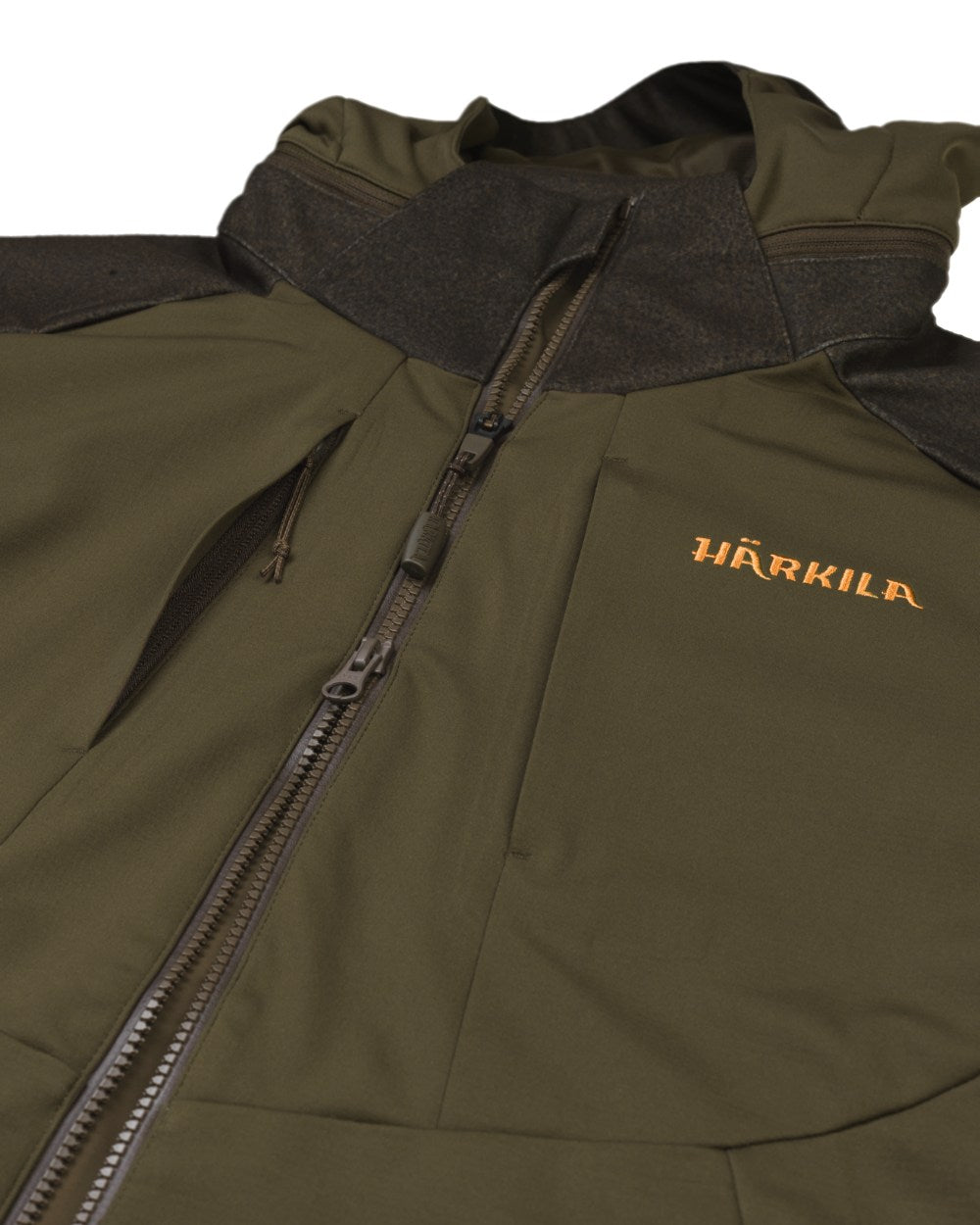 Willow Green Coloured Harkila Mountain Hunter Hybrid Jacket on white background 