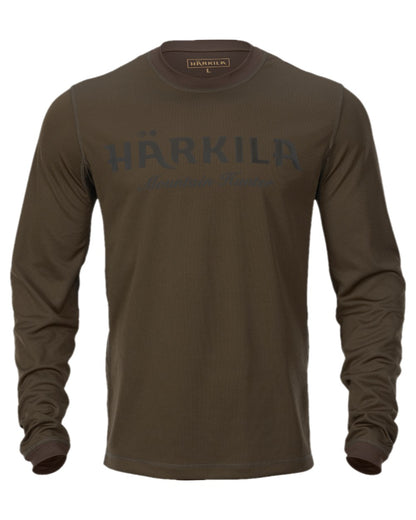 Hunting Green Shadow Brown Coloured Harkila Mountain Hunter Long Sleeve T-Shirt on white background 