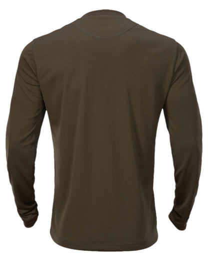 Hunting Green Shadow Brown Coloured Harkila Mountain Hunter Long Sleeve T-Shirt on white background 