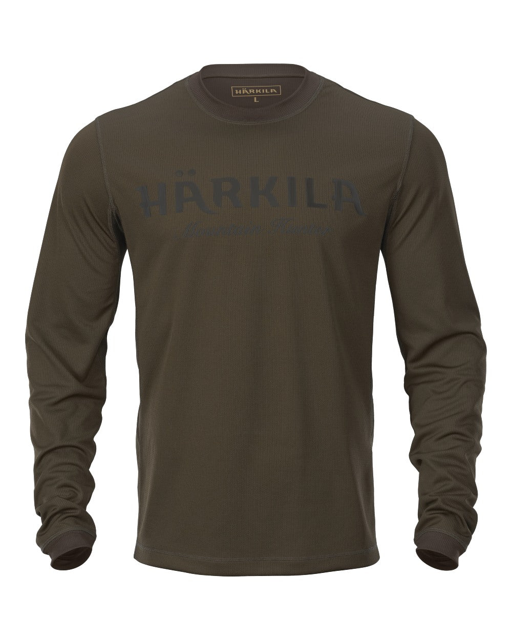 Hunting Green Shadow Brown colour Harkila Mountain Hunter Long Sleeve T-shirt on white background 