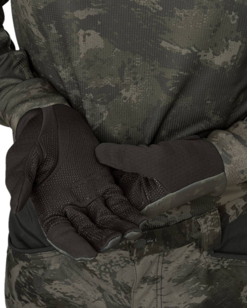 AXIS Black Coloured Harkila NOCTYX Camo Fleece Glove with Foldback Finger on white background 