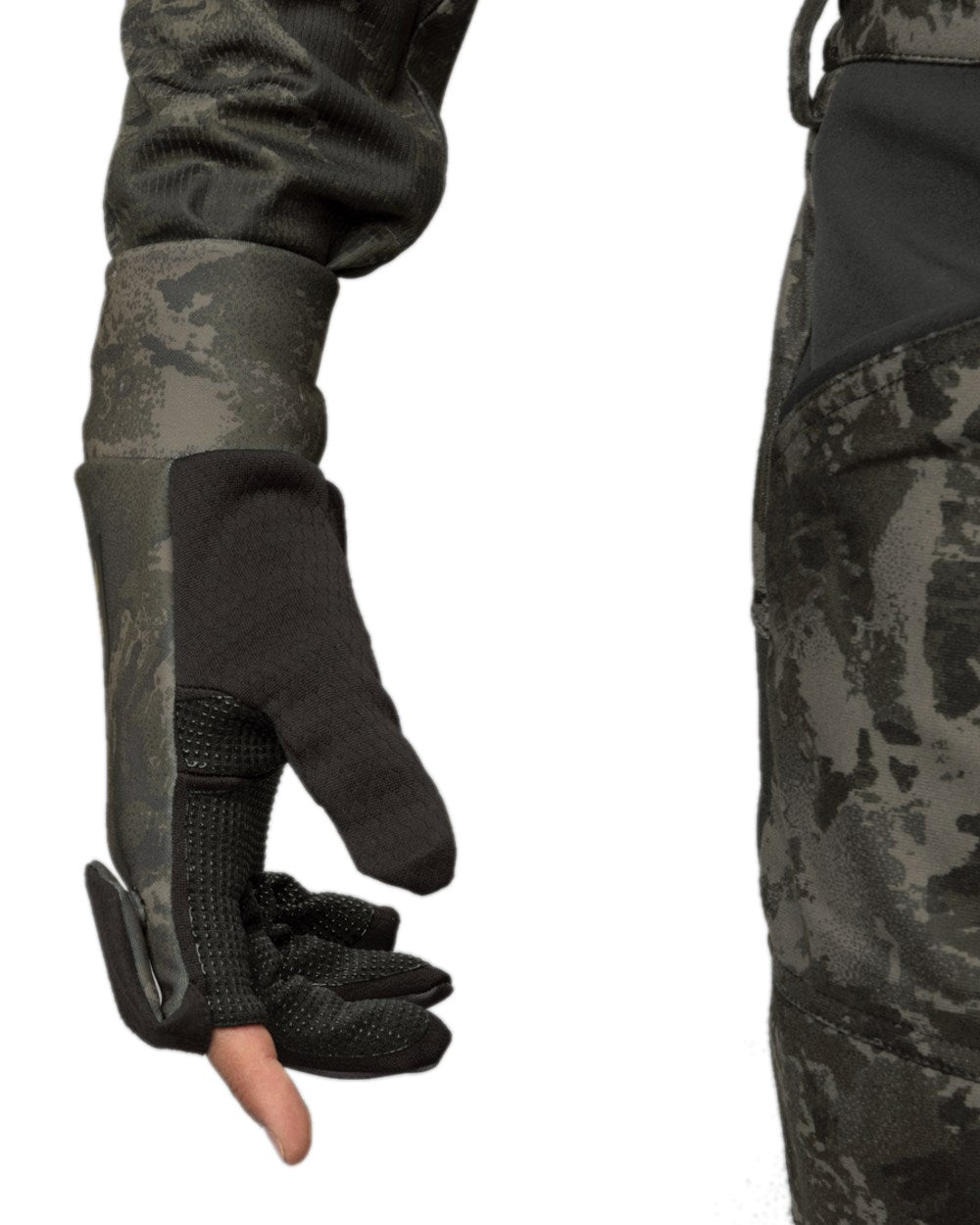AXIS Black Coloured Harkila NOCTYX Camo Fleece Glove with Foldback Finger on white background 