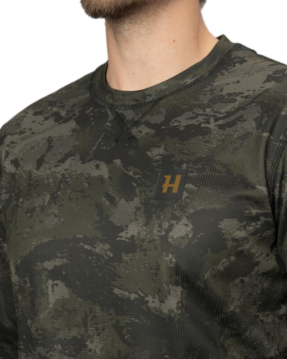 Axis Black Coloured Harkila NOCTYX Camo Long Sleeve T-Shirt on white background 