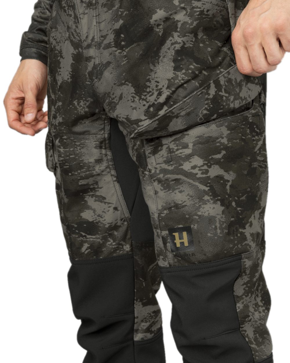 AXIS Black Black Coloured Harkila NOCTYX Camo Silent Trousers on white background 