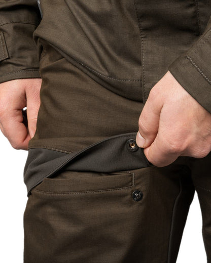 Willow Green Shadow Brown Coloured Harkila Nordic Hunter HWS Trousers on white background 