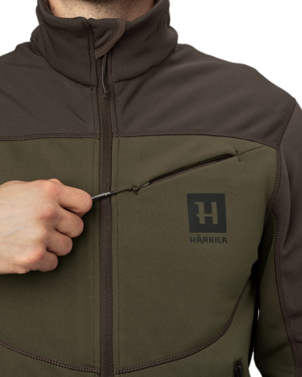 Willow Green Shadow Grey Coloured Harkila Olaf Fleece Jacket on white background
