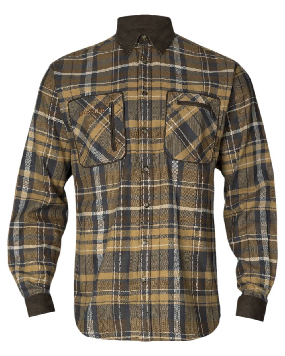 Antique Bronze Coloured Harkila Pajala Check Shirt on white background 