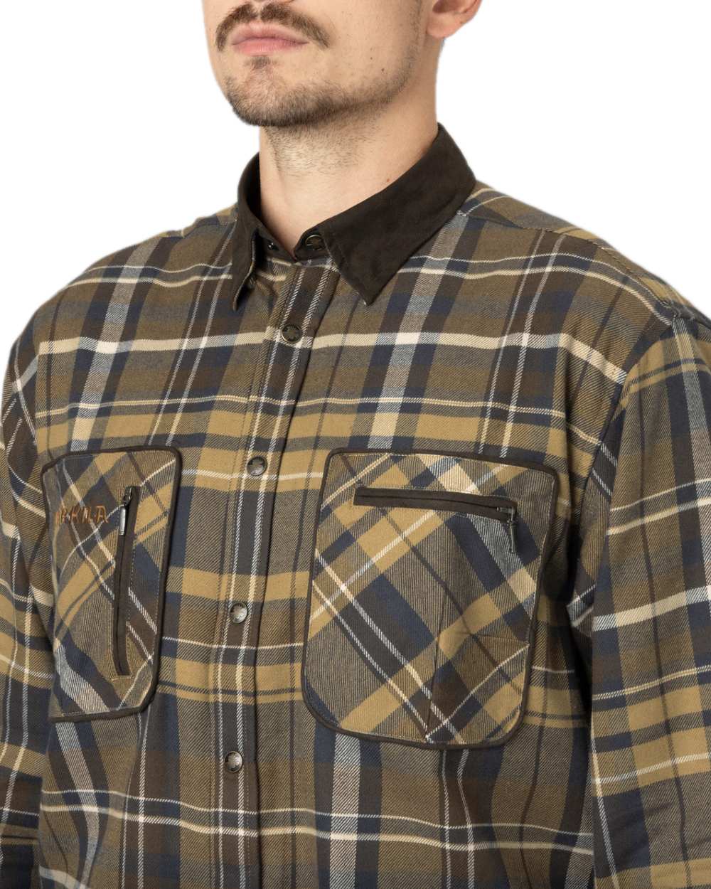 Antique Bronze Coloured Harkila Pajala Check Shirt on white background 