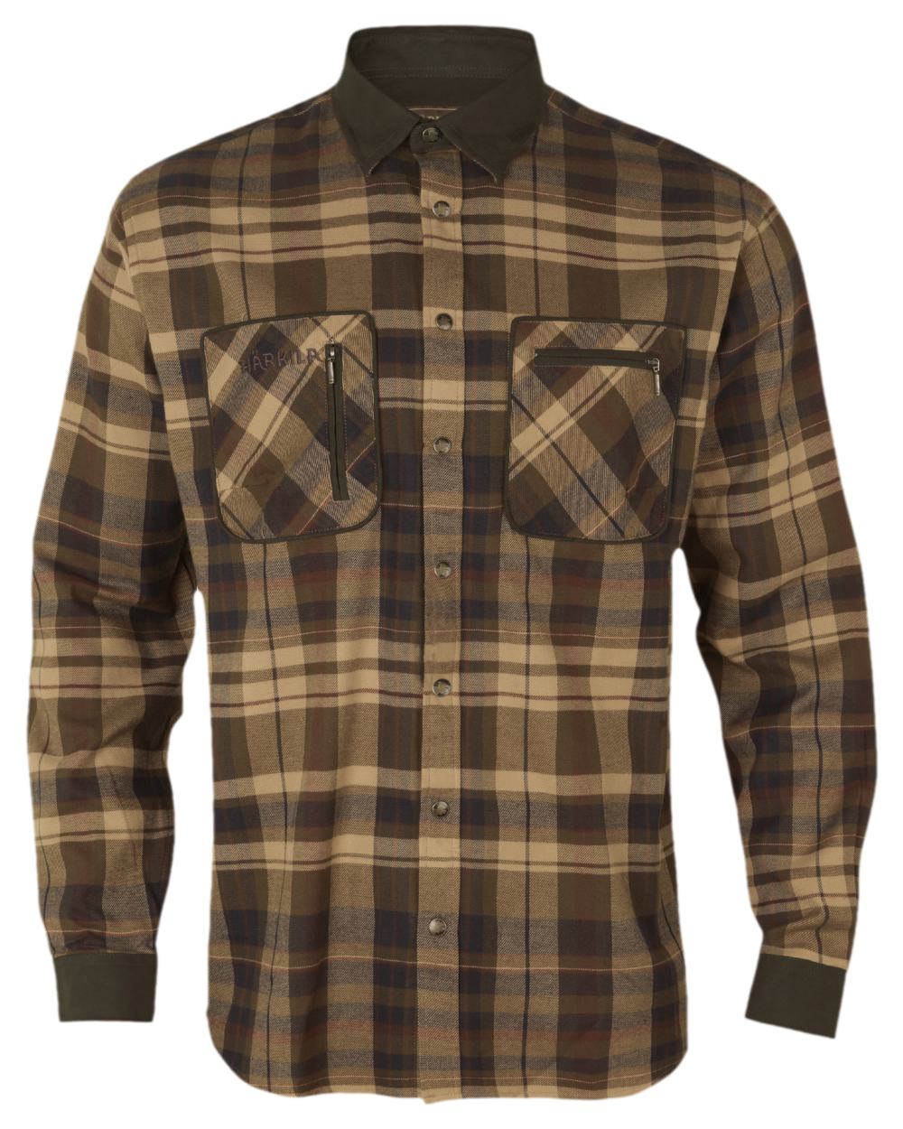 Beige Brown Coloured Harkila Pajala Check Shirt on white background 