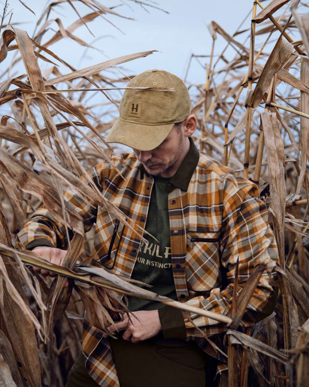 Cornstalk Check coloured Harkila Pajala Check Shirt on field background 