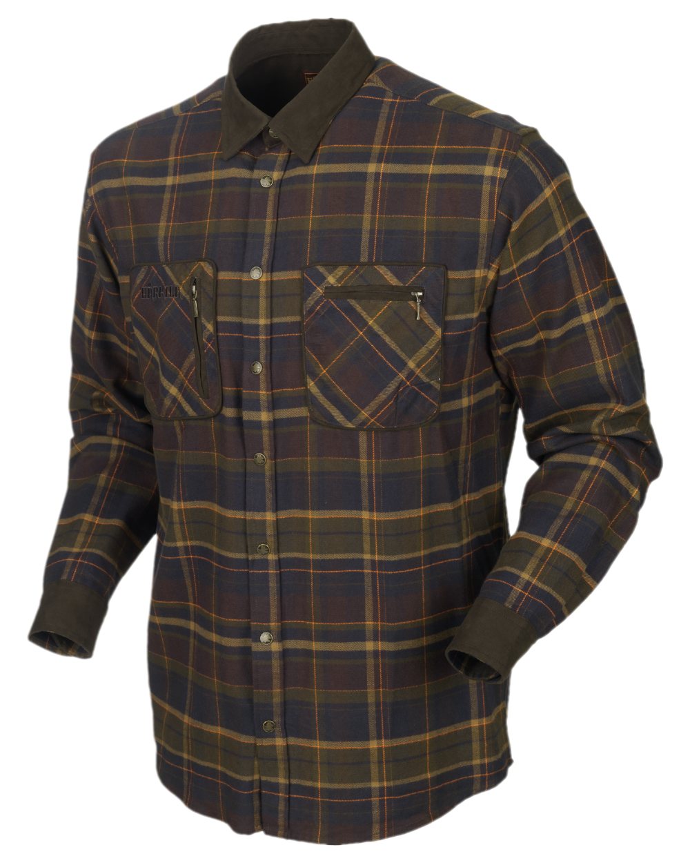 Mellow Brown Check Coloured Harkila Pajala Check Shirt on white background 