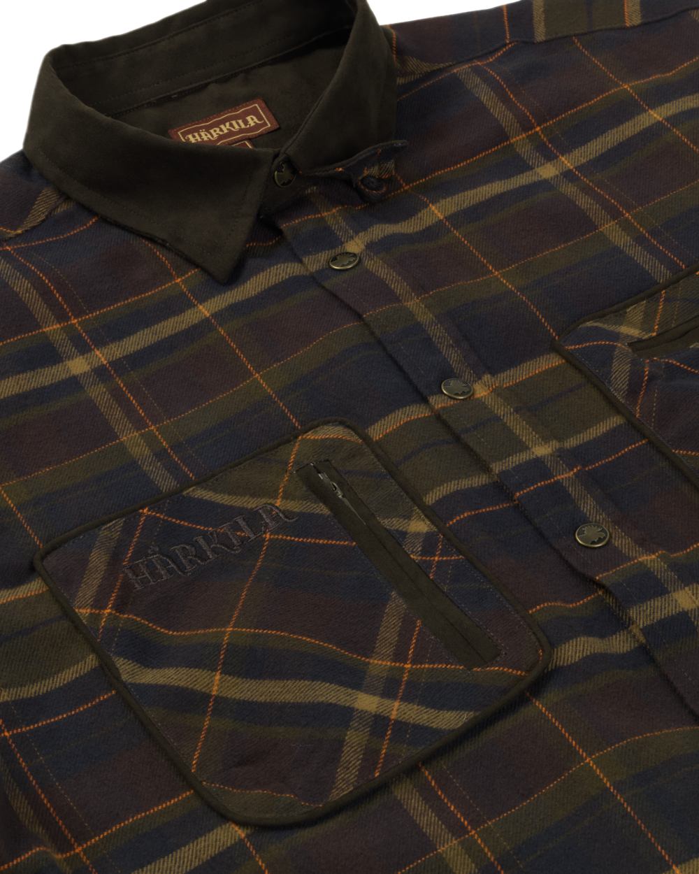 Mellow Brown Check Coloured Harkila Pajala Check Shirt on white background 