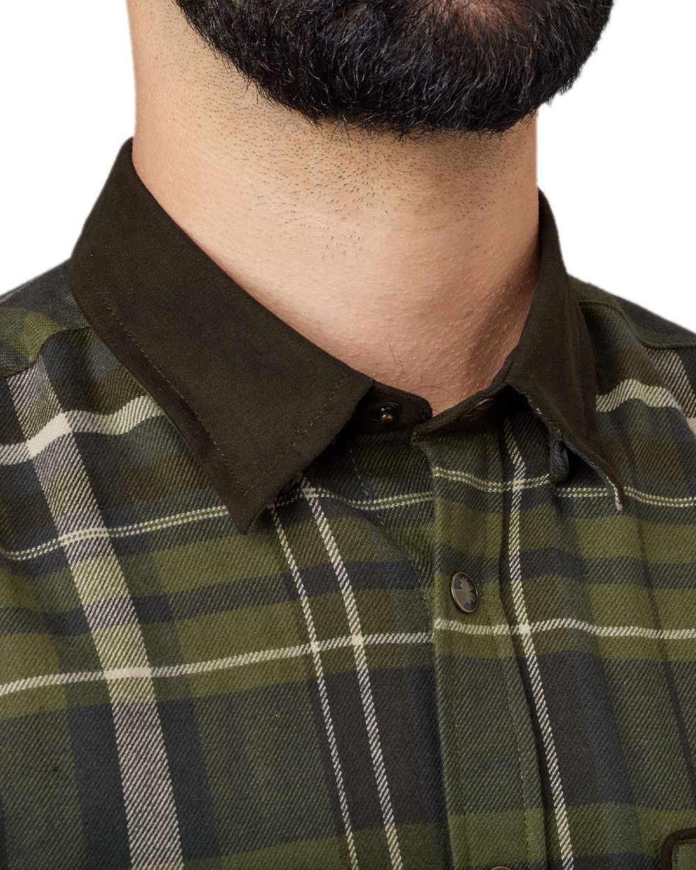 Olive Check Coloured Harkila Pajala Check Shirt on white background 