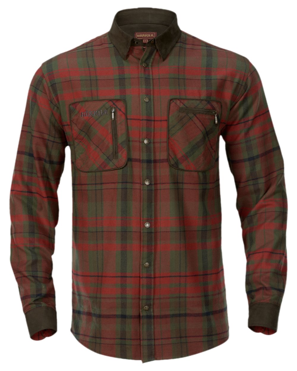 Red Autumn Check Coloured Harkila Pajala Check Shirt on white background 