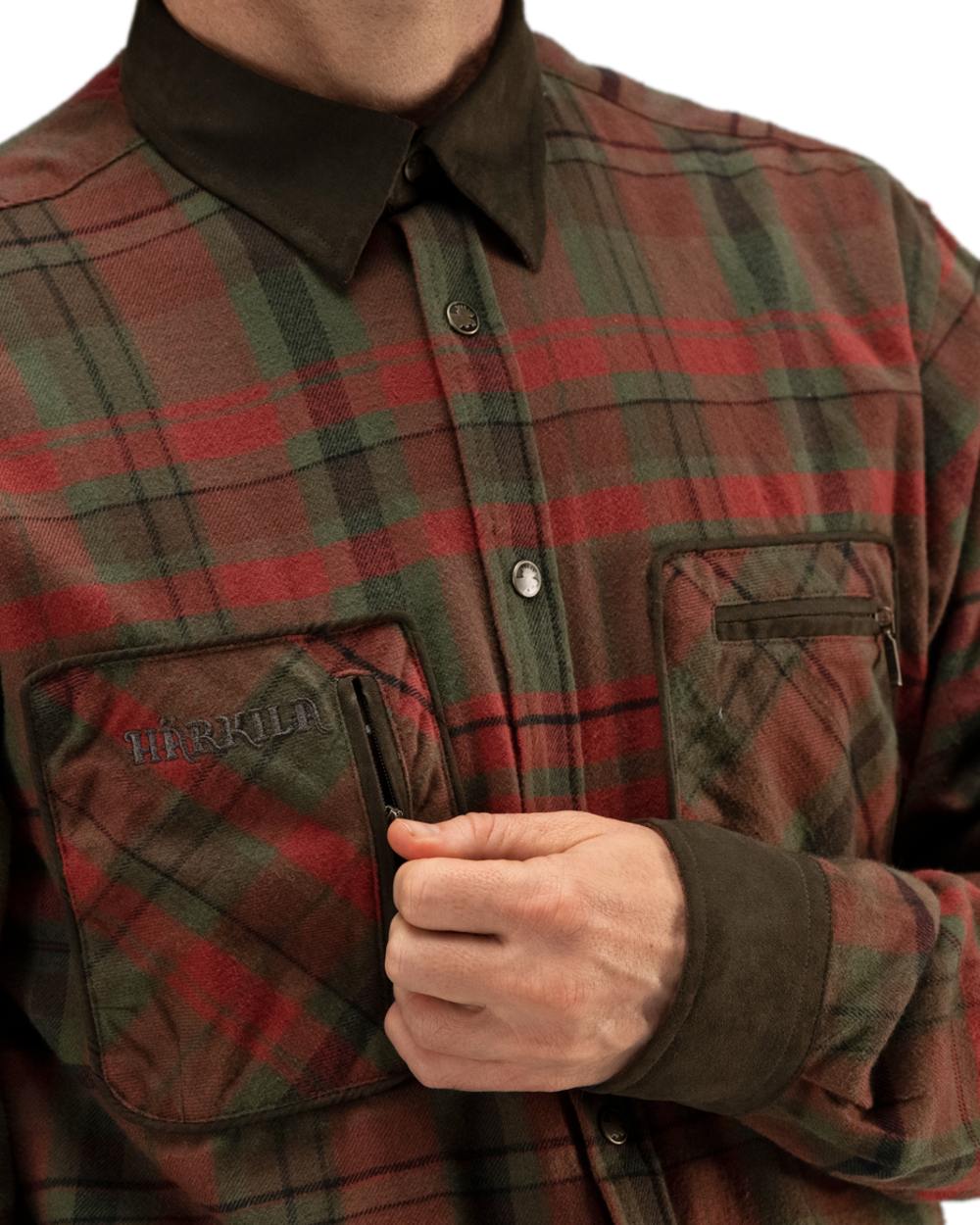 Red Autumn Check Coloured Harkila Pajala Check Shirt on white background 