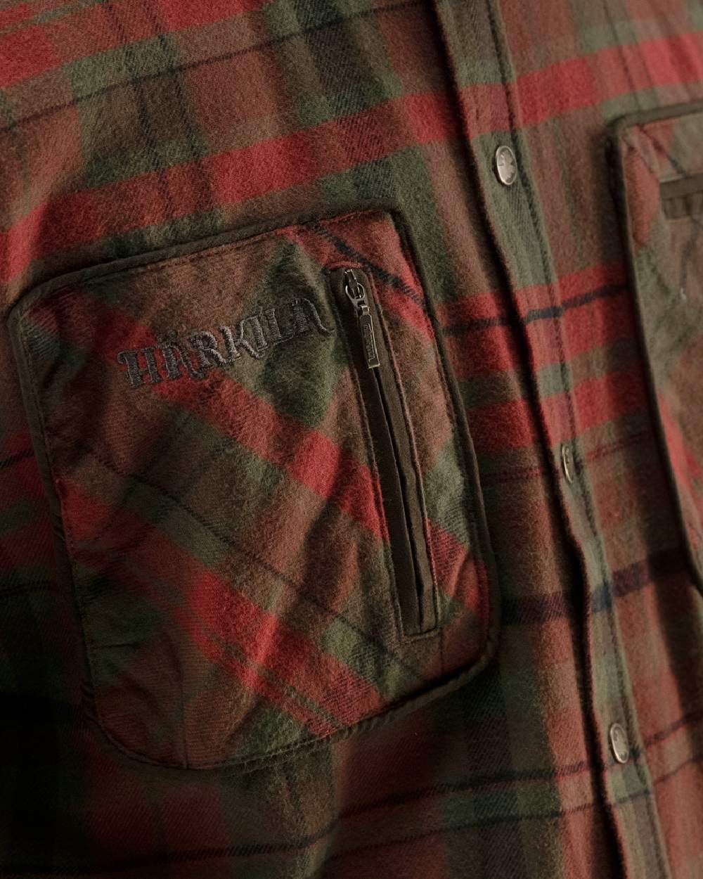Red Autumn Check Coloured Harkila Pajala Check Shirt on white background 
