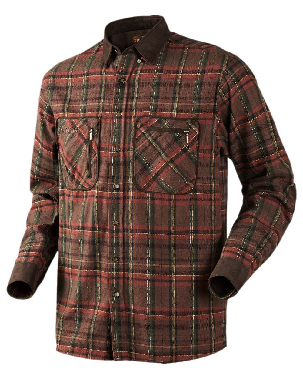 Red Check Coloured Harkila Pajala Check Shirt on white background 