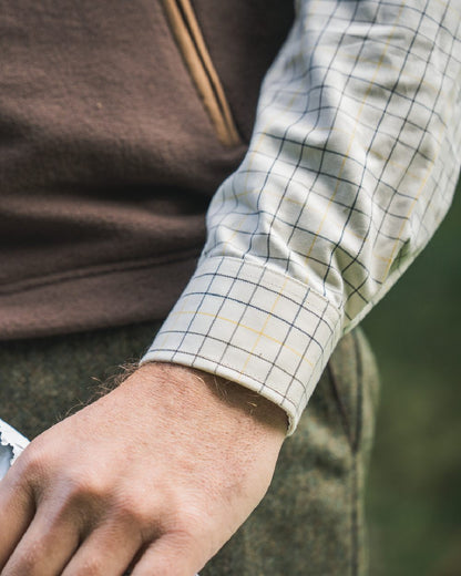 Grape Leaf Coloured Harkila Portfield Long Sleeve Shirt on blurry background 