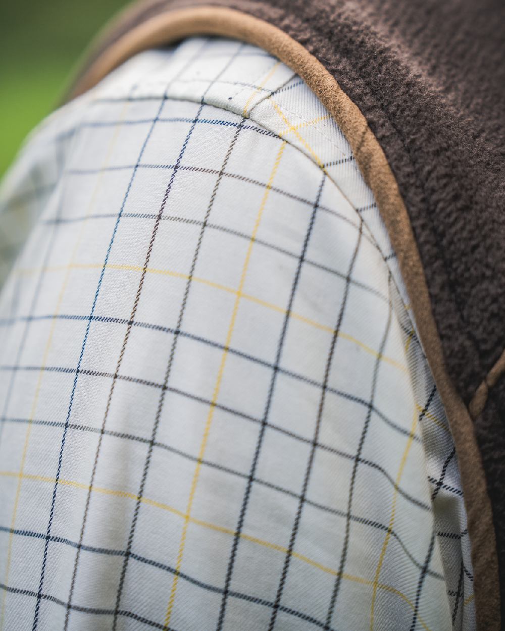 Grape Leaf Coloured Harkila Portfield Long Sleeve Shirt on blurry background 