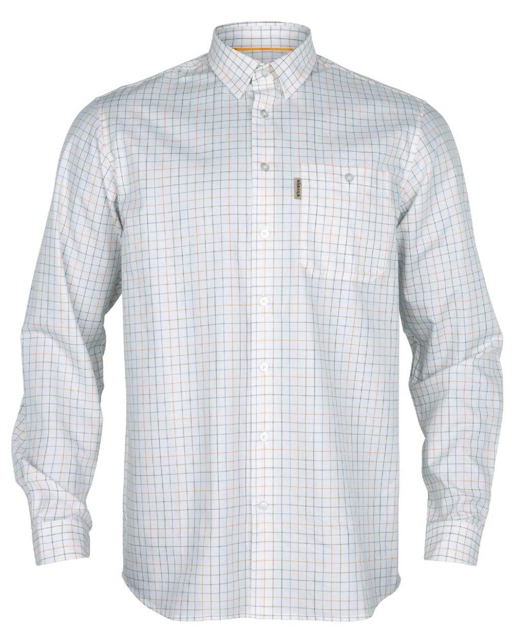 Mandarin Check Coloured Harkila Portfield Long Sleeve Shirt on white background 