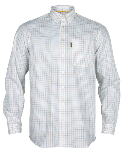 Mandarin Check Coloured Harkila Portfield Long Sleeve Shirt on white background 