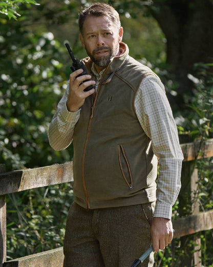 Naval Blue Coloured Harkila Portfield Long Sleeve Shirt on garden background 