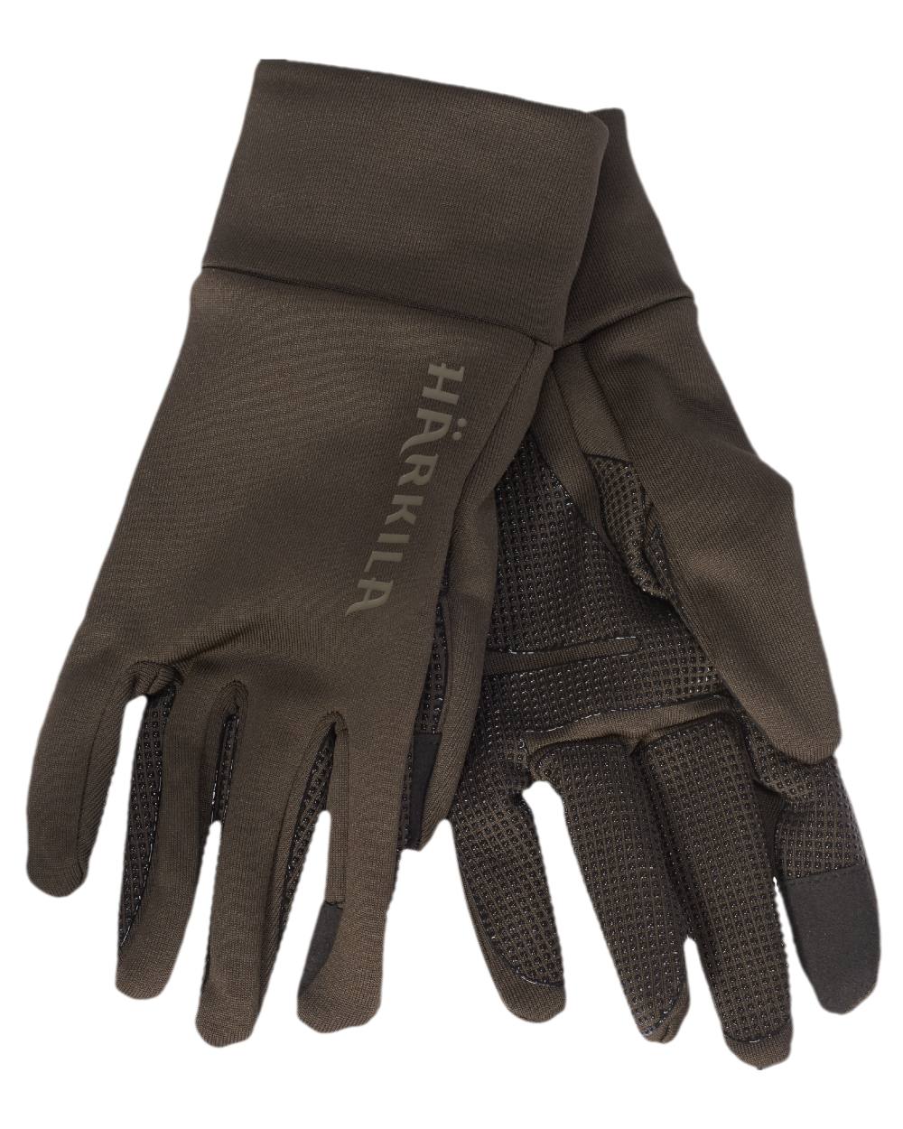 Shadow Brown Coloured Harkila Power Stretch Gloves on white background 