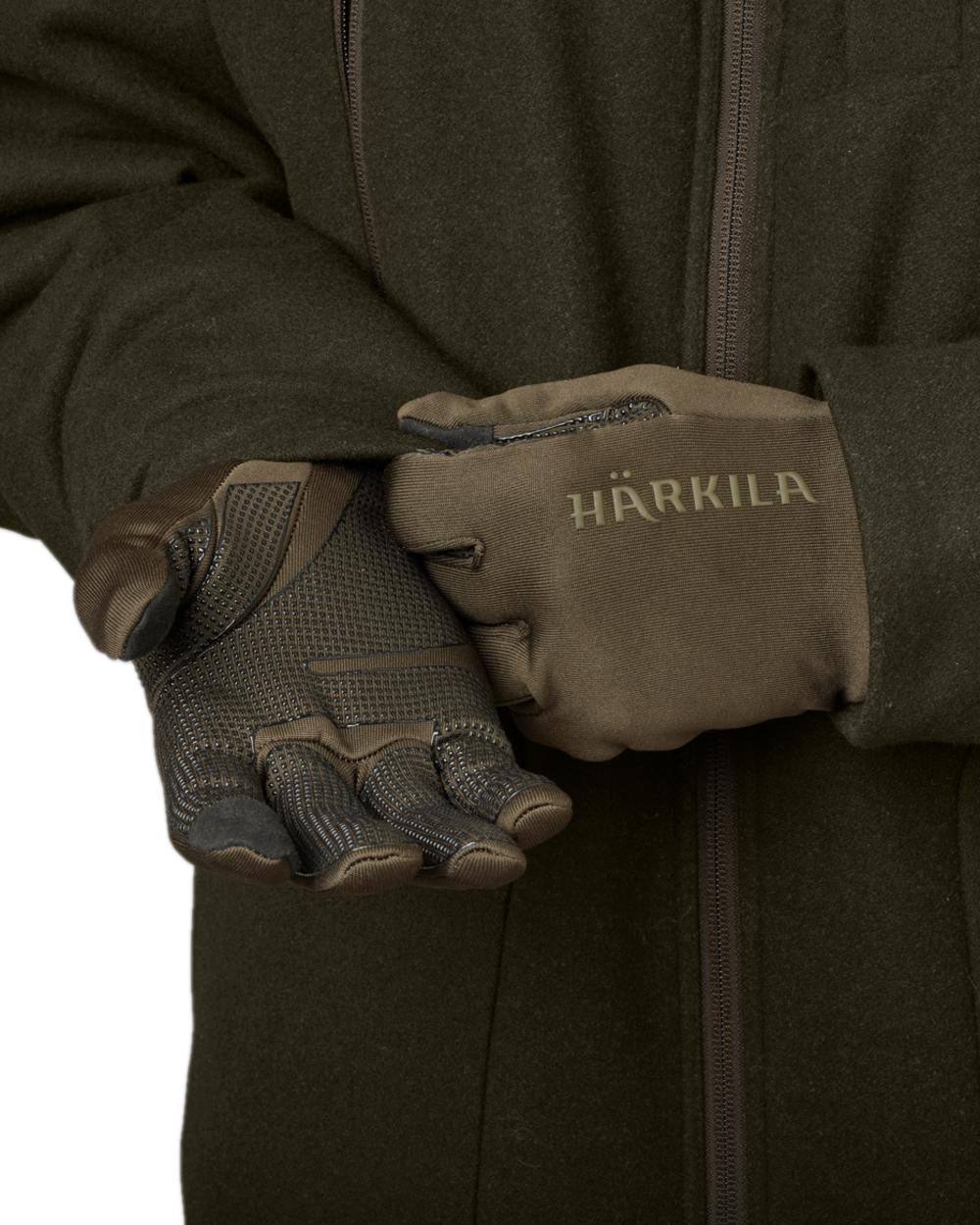 Shadow Brown Coloured Harkila Power Stretch Gloves on white background 