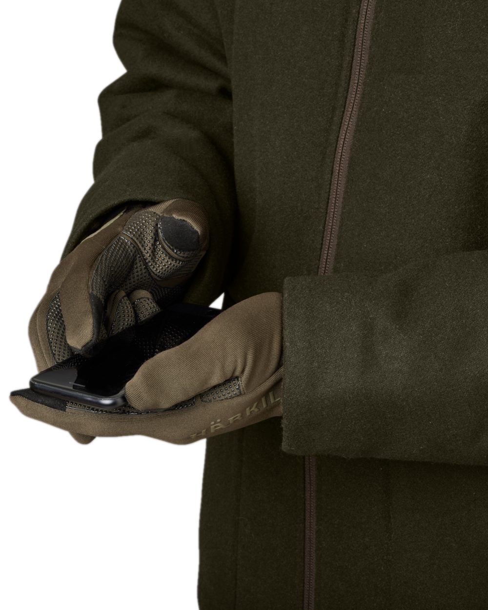 Shadow Brown Coloured Harkila Power Stretch Gloves on white background 