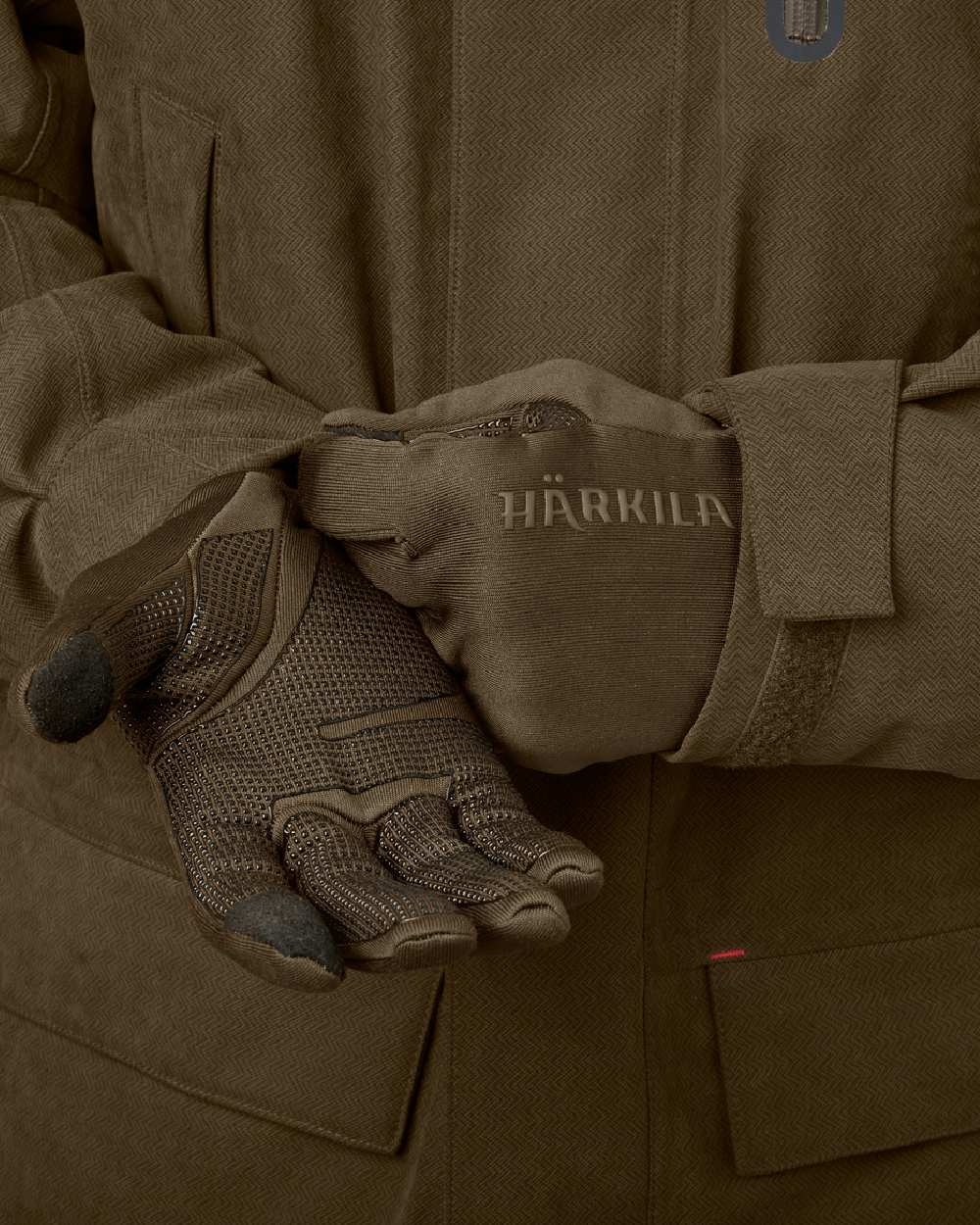 Willow Green Coloured Harkila Power Stretch Gloves on white background 