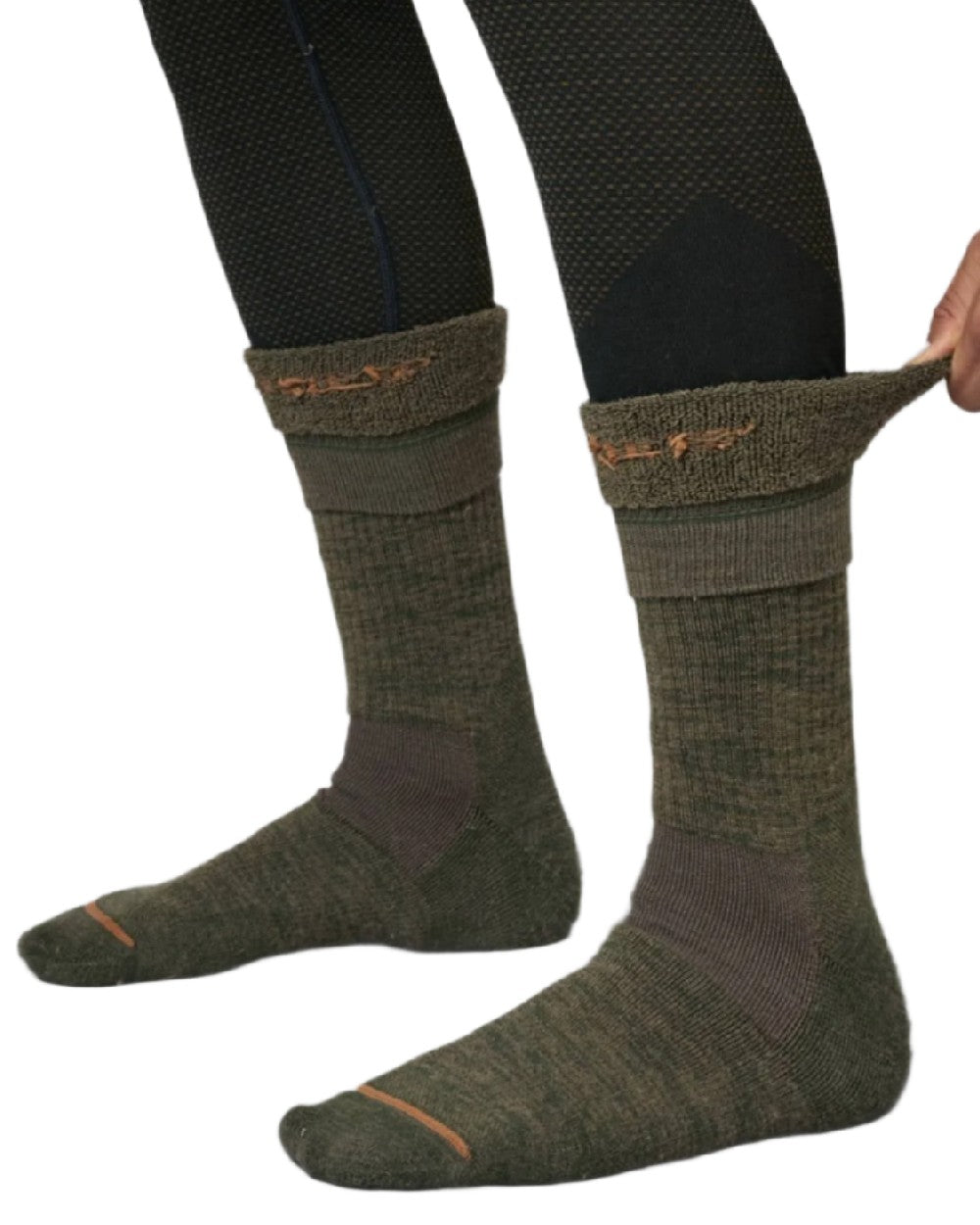 Willow Green Shadow Brown Coloured Harkila Pro Hunter 2.0 Short Sock on white background 