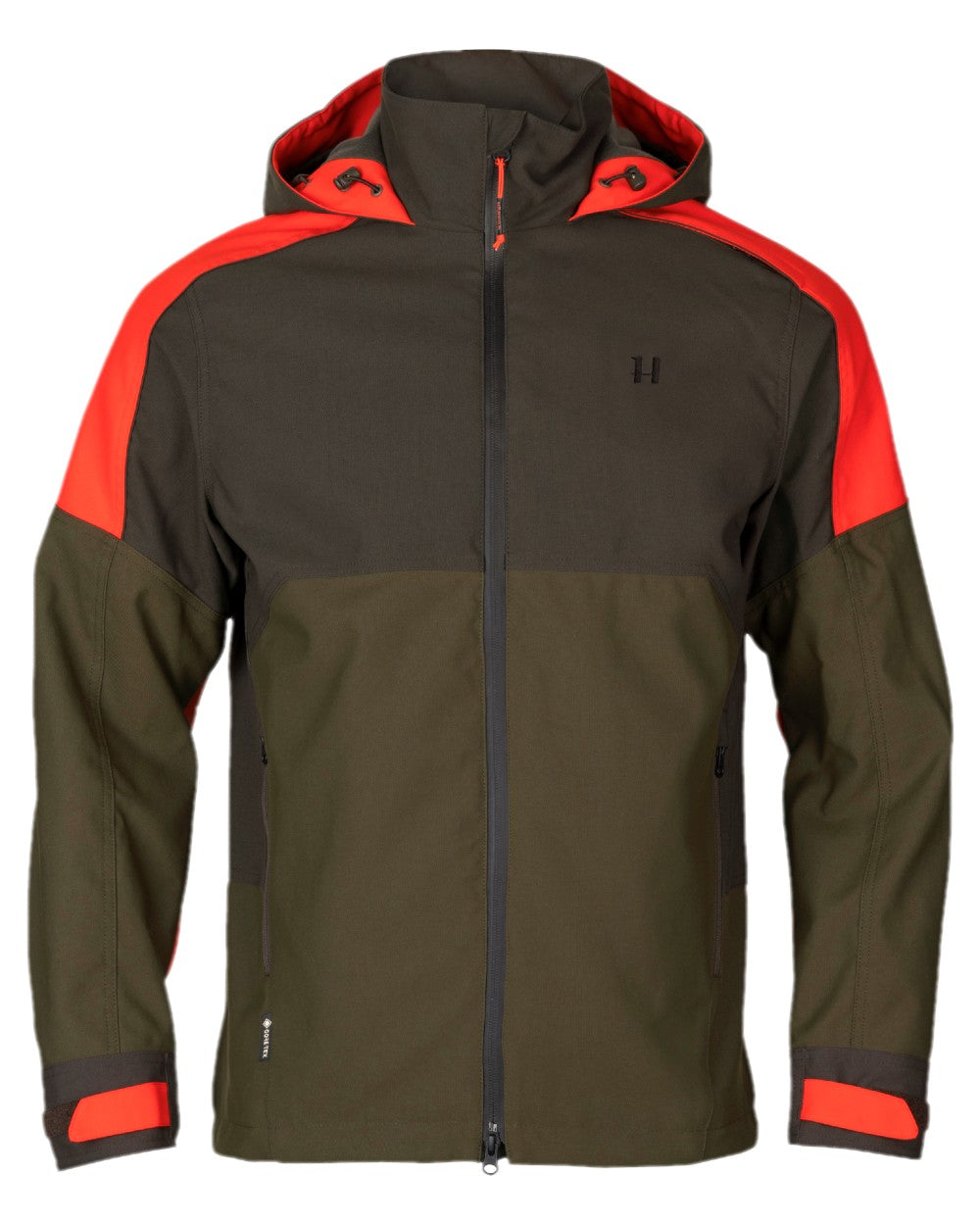 Willow Green Orange Coloured Harkila Pro Hunter Dog Keeper GTX Jacket on white background 