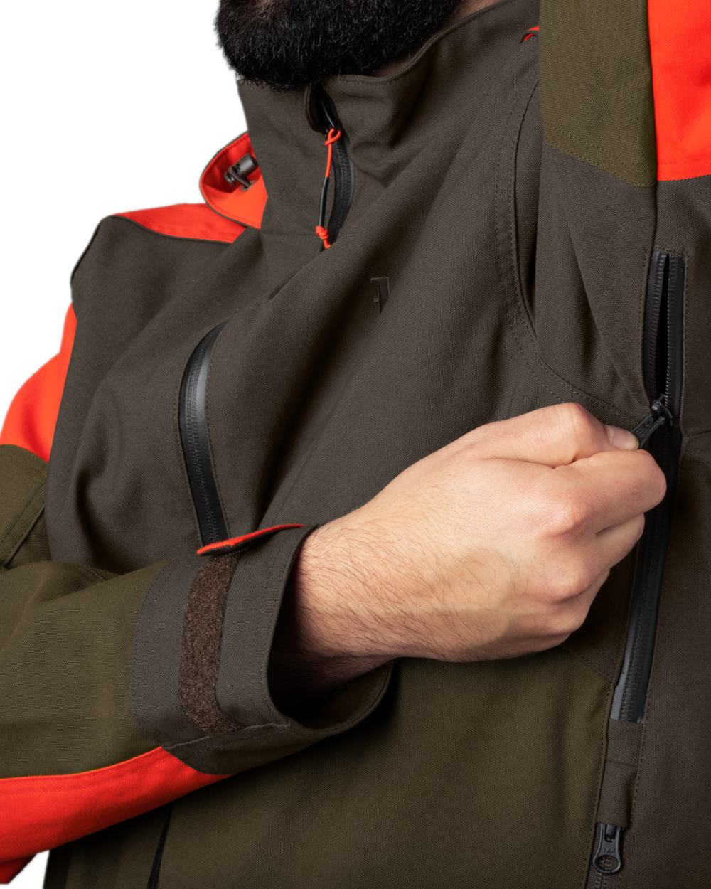 Willow Green Orange Coloured Harkila Pro Hunter Dog Keeper GTX Jacket on white background 