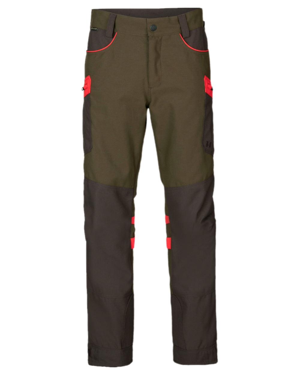 Willow Green Orange Coloured Harkila Pro Hunter Dog Keeper GTX Trousers on white background 
