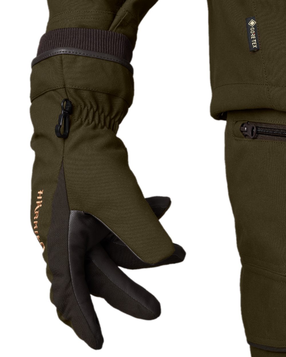 Willow Green Shadow Brown Coloured Harkila Pro Hunter GTX Gloves on white background 