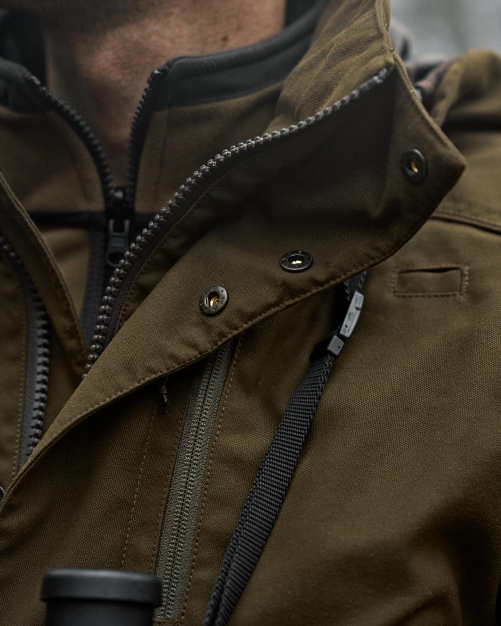 Willow Green Coloured Harkila Pro Hunter GTX Legacy Jacket on outdoor background 