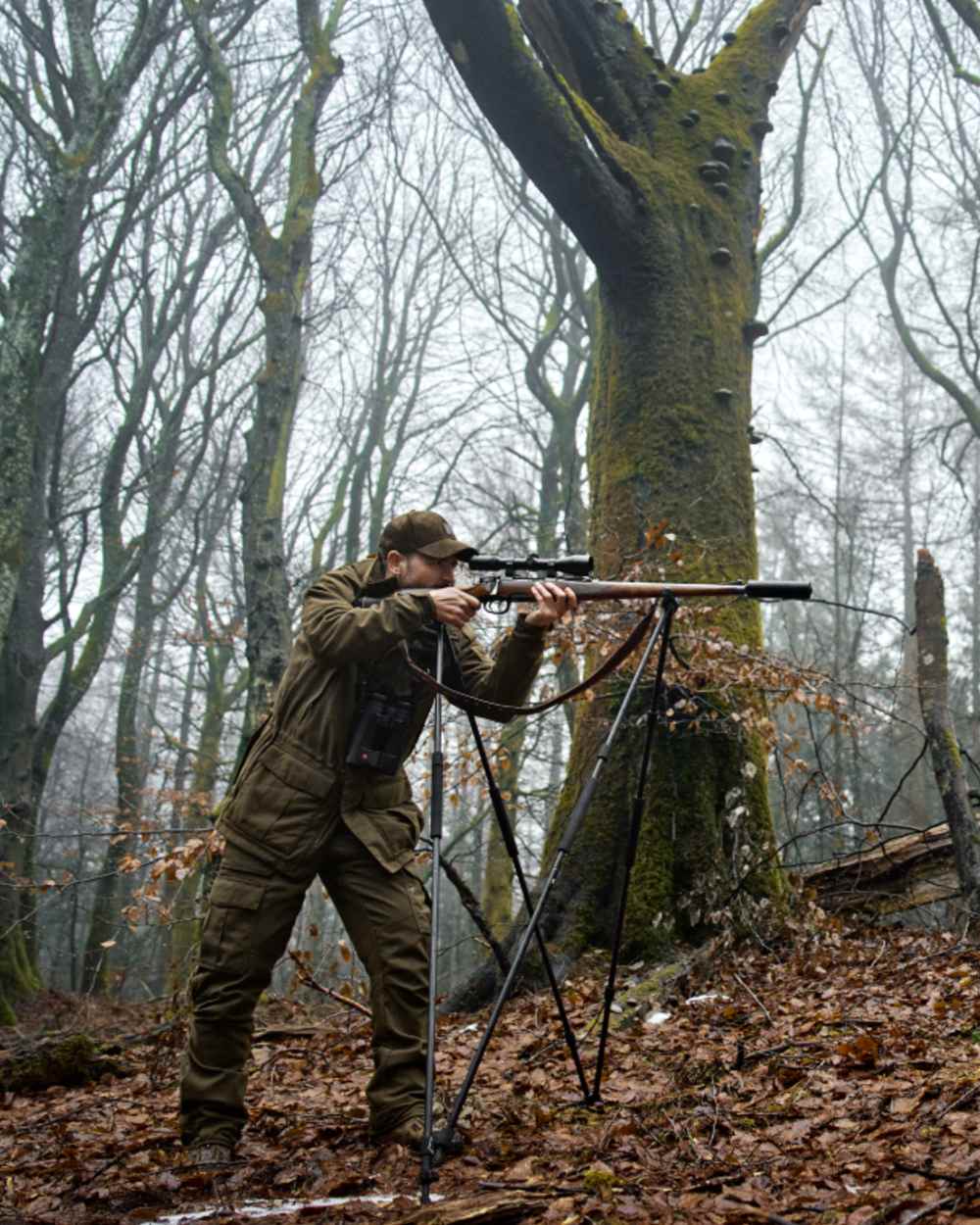 Willow Green Coloured Harkila Pro Hunter GTX Legacy Trousers on outdoor background 