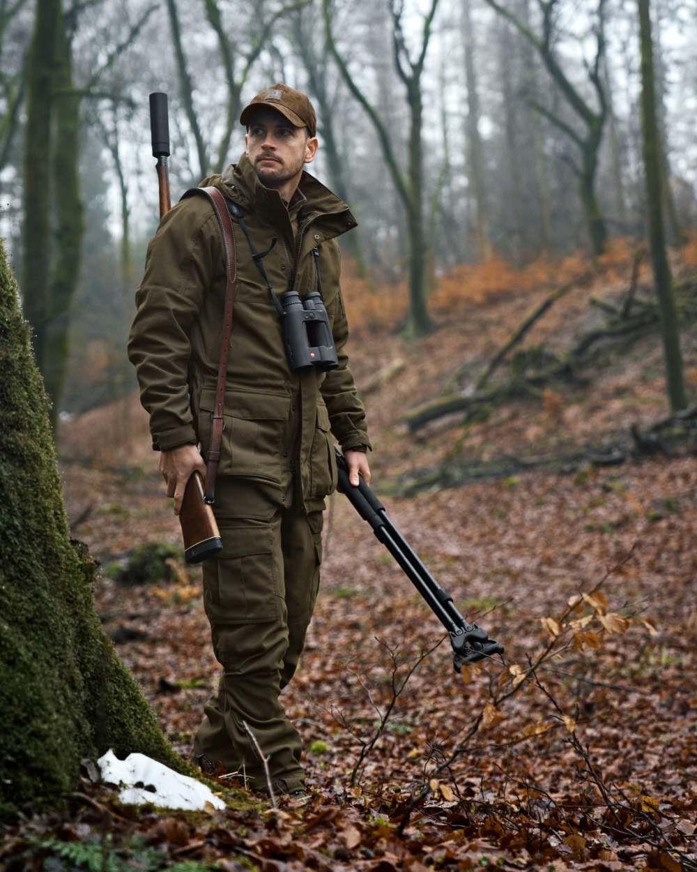 Willow Green Coloured Harkila Pro Hunter GTX Legacy Trousers on outdoor background 
