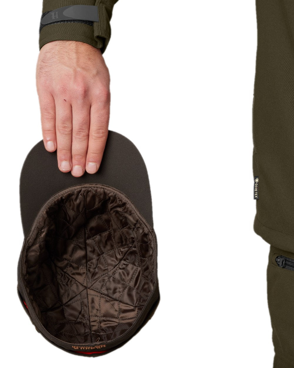 Willow Green Shadow Brown Coloured Harkila Pro Hunter GTX Reversible cap on white background 