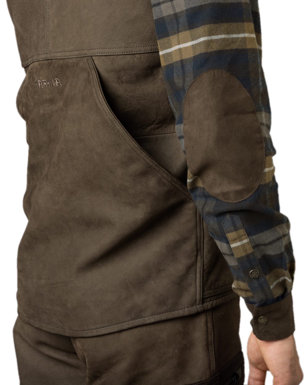Willow Green Coloured Harkila Pro Hunter Leather Waistcoat on white background 