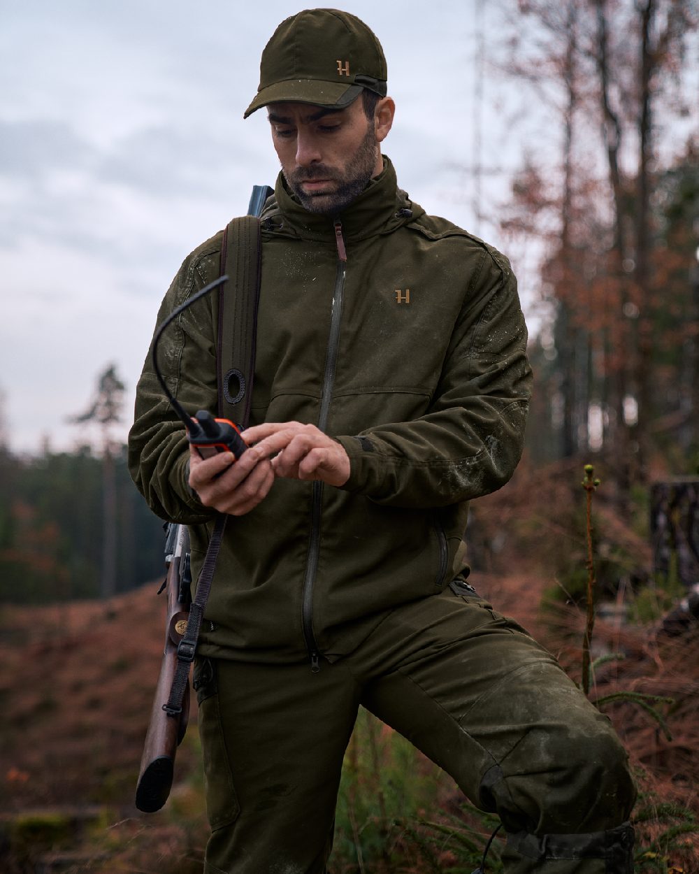 Willow Green Coloured Harkila Pro Hunter Move 2.0 GTX Jacket on outdoor background 