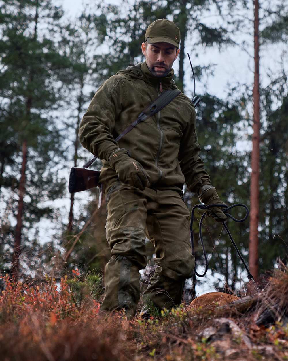 Willow Green Coloured Harkila Pro Hunter Move 2.0 GTX Jacket on outdoor background 