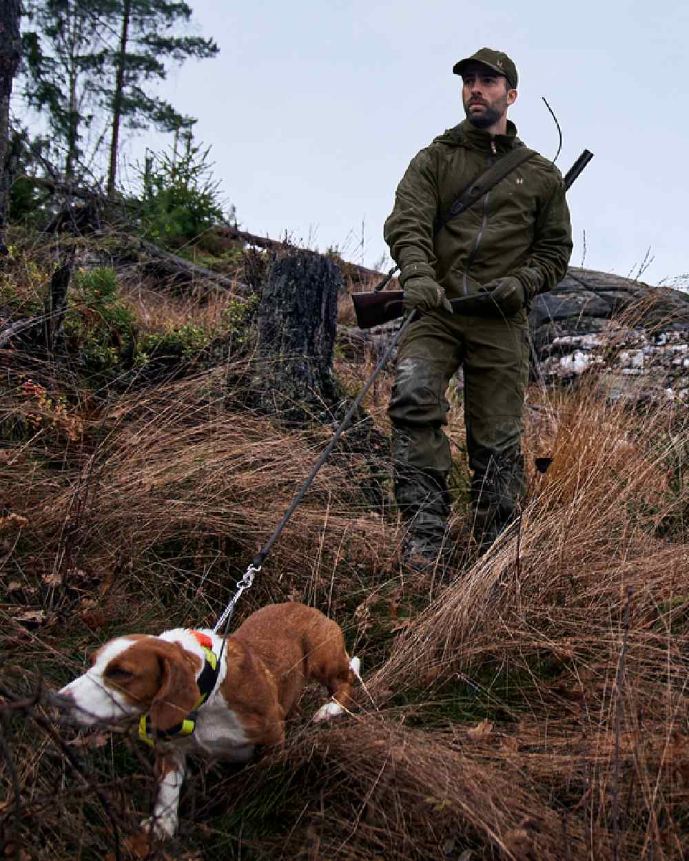 Willow Green Coloured Harkila Pro Hunter Move 2.0 GTX Jacket on outdoor background 